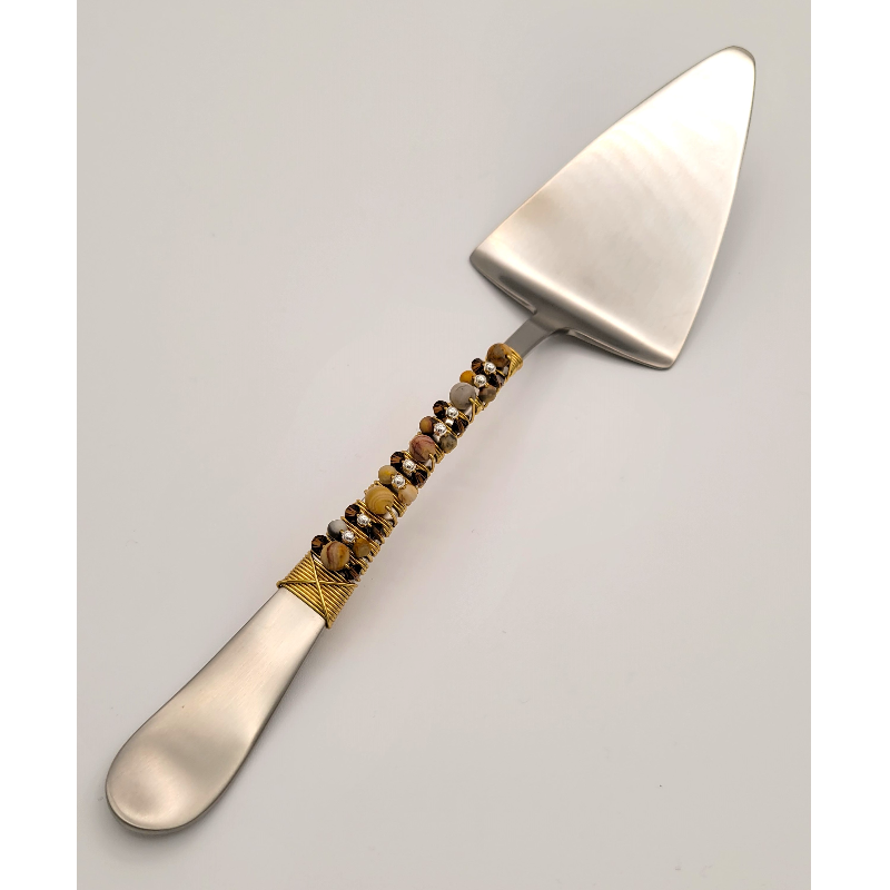 Bamboo Leaf Agate w/ Gold Crystal Cake Server Main Image